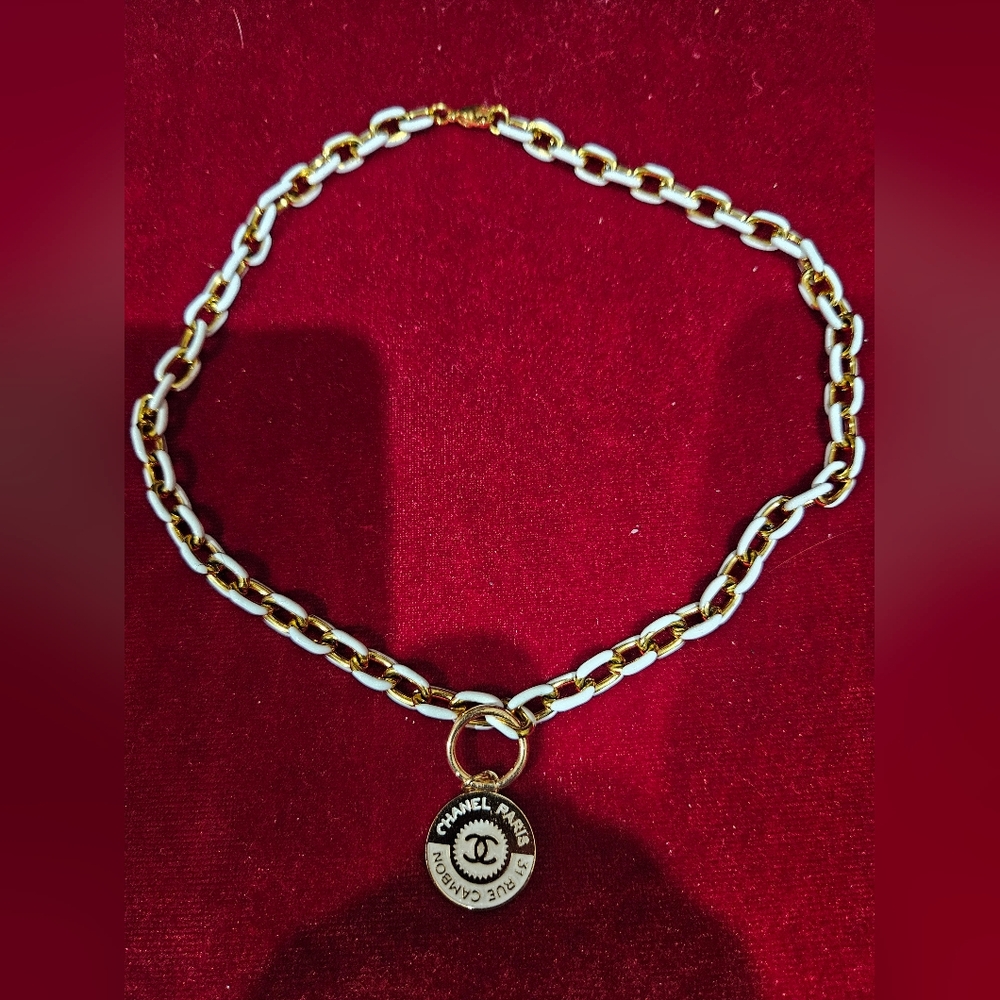 SOLD SOLD SOLDCHANEL Gold and White Pendant Necklace - Picture 2 of 3